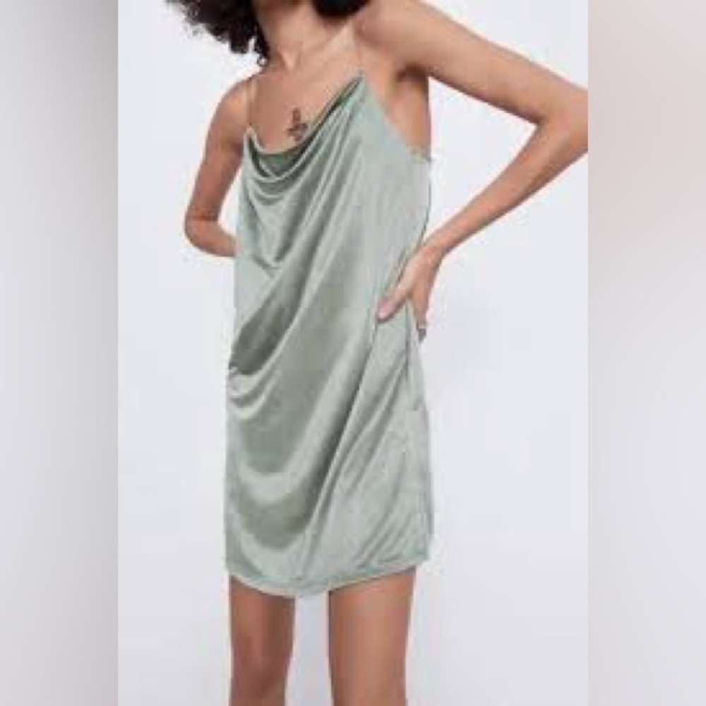 ZARA Green Satin Mini Dress Small